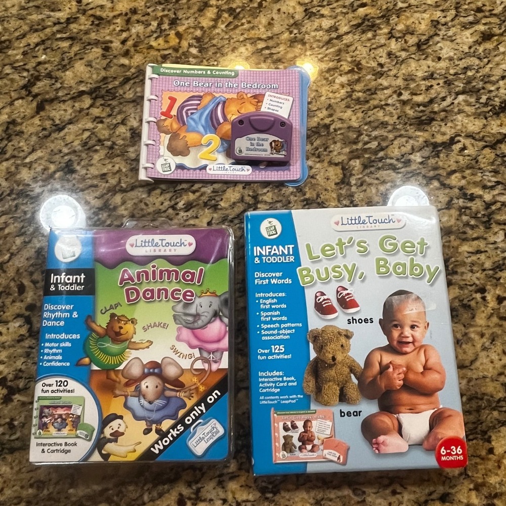 LeapFrog LittleTouch LeapPad Books Lot Animal Dance Let's Get Busy One Bear 3pc